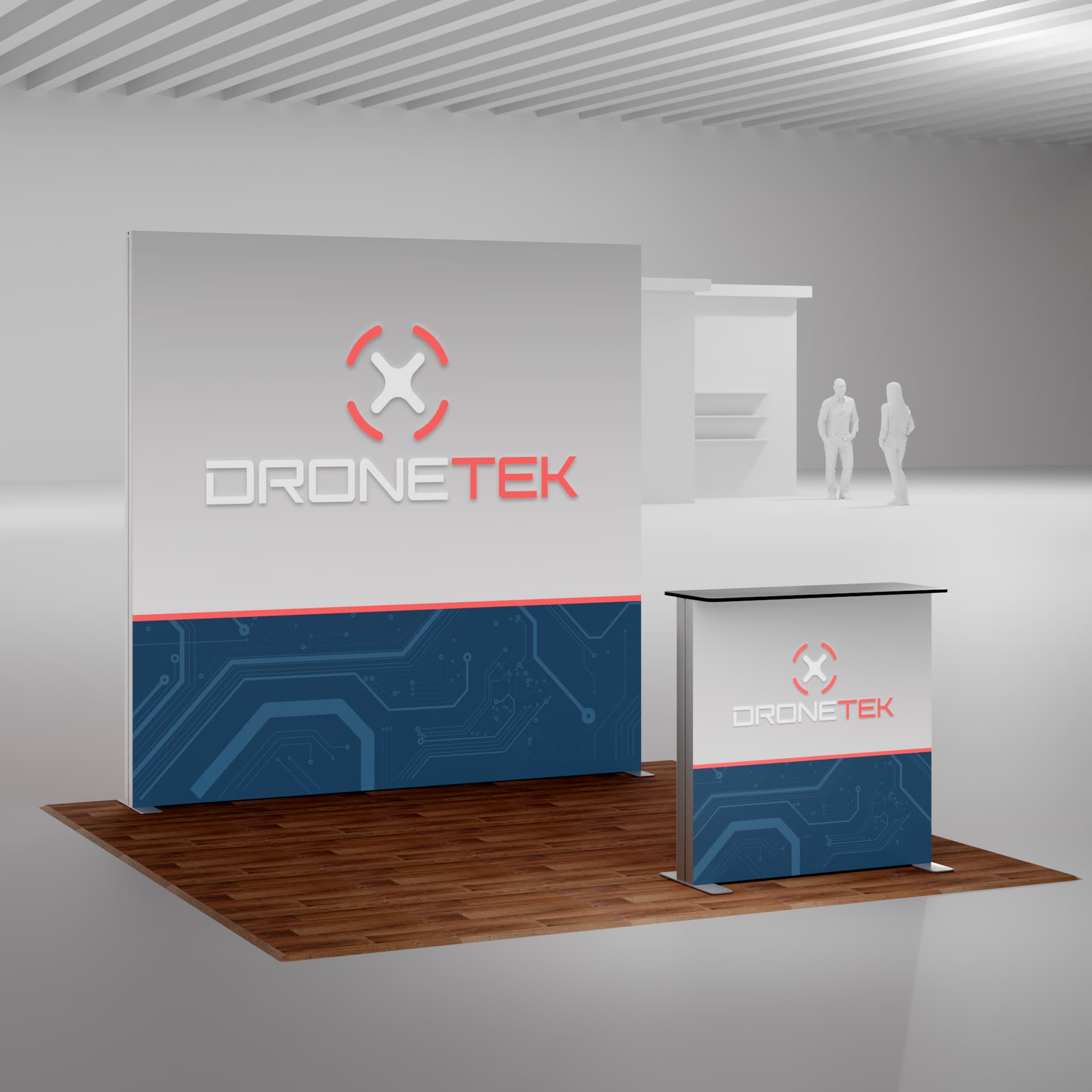 Trade show booth flooring being utilized in a trade show space