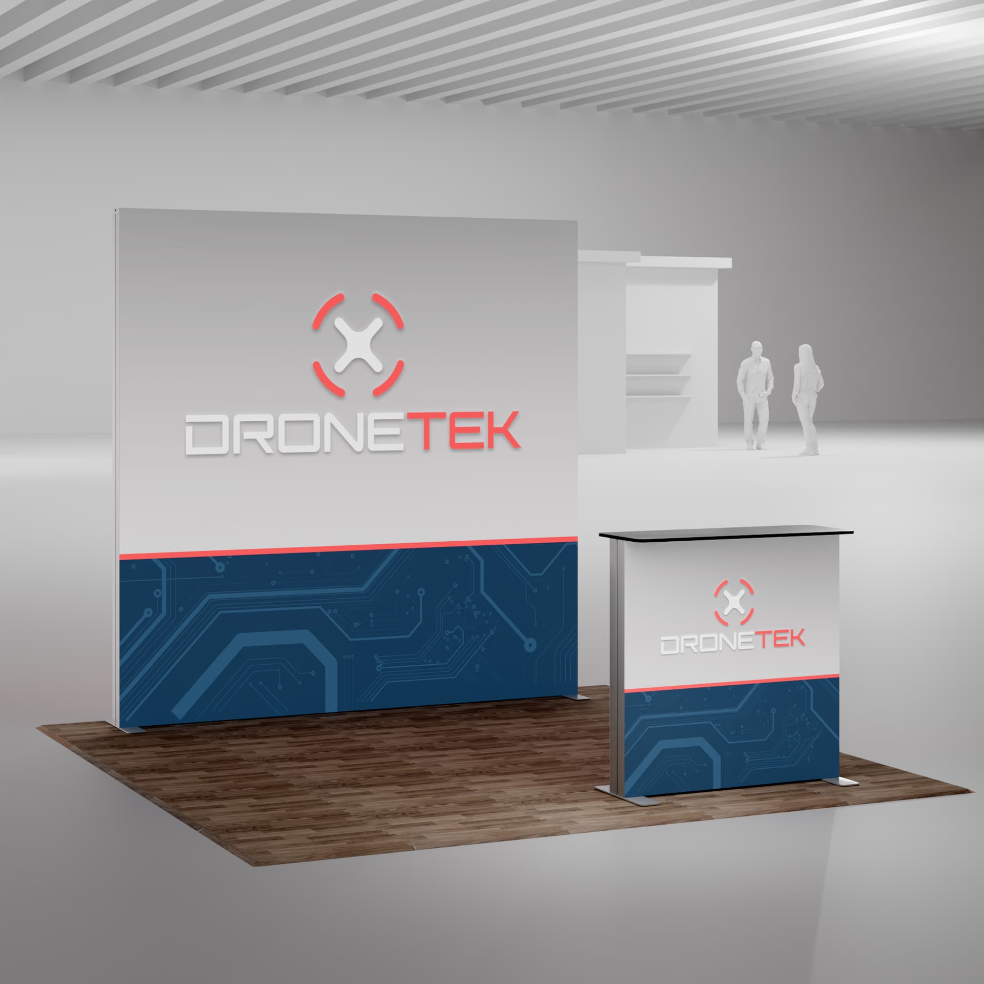 Trade show booth flooring being utilized in a trade show space