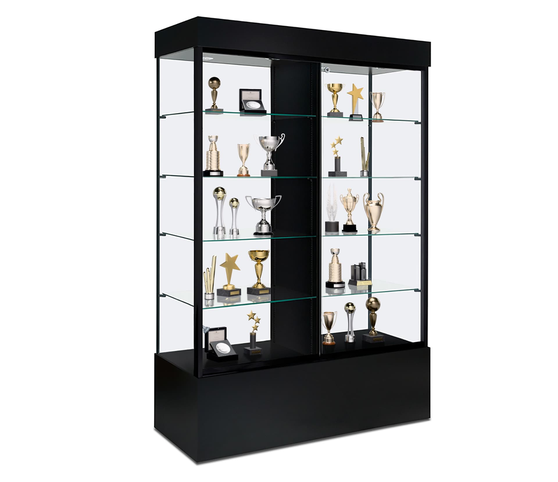 Glass display case with lights
