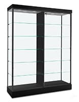 60" Glass Display Case w/ Top LED Lights, Wheels, Locking Sliding Door - Black Display cabinets with locking doors