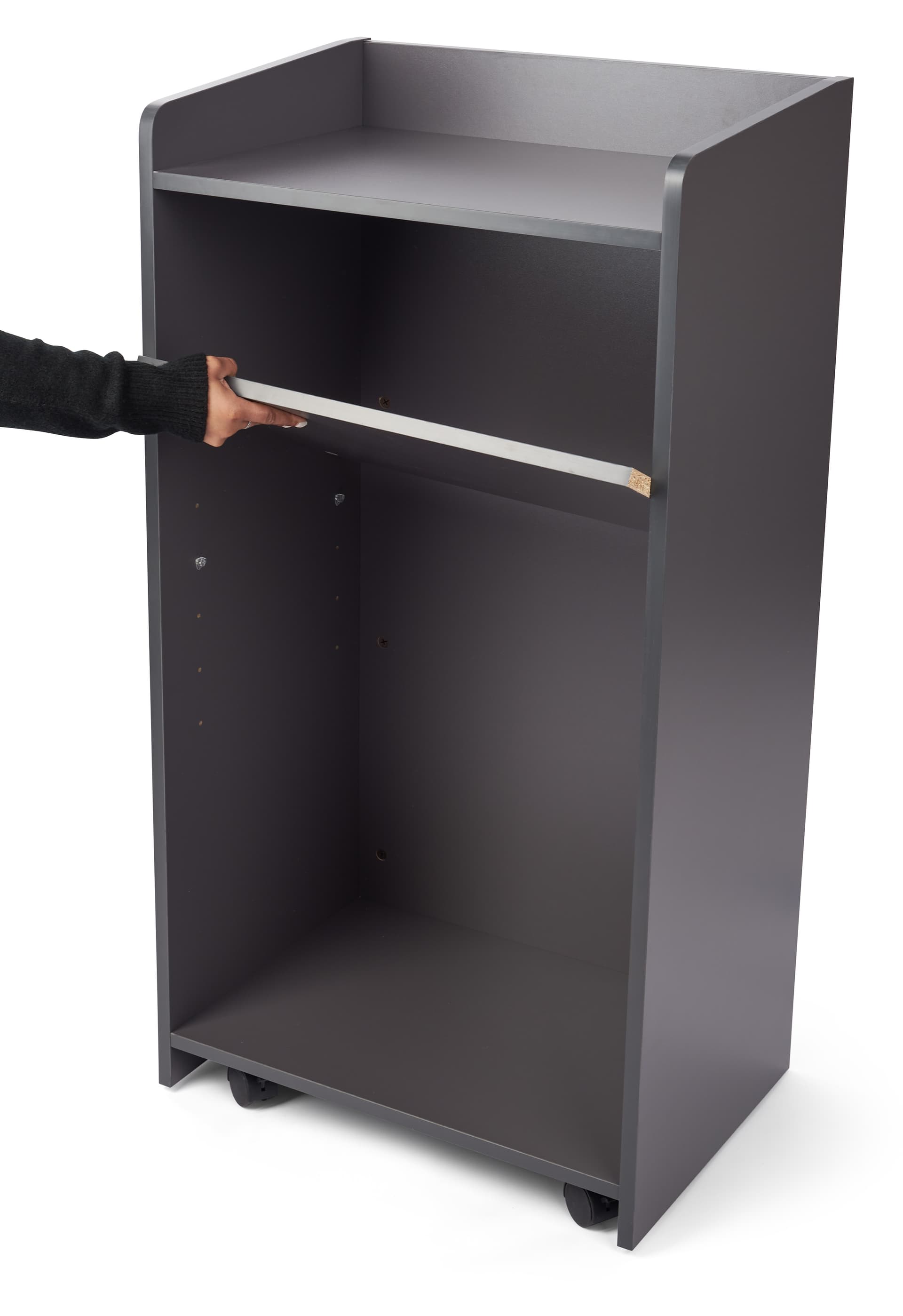 Hostess station with an adjustable shelf