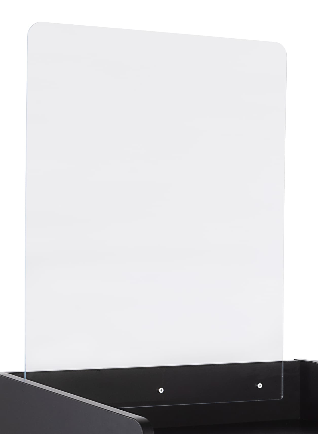 Acrylic podium splash shield for LCKDPHS-series with 19 inch wide and 23.75 inch dimensions