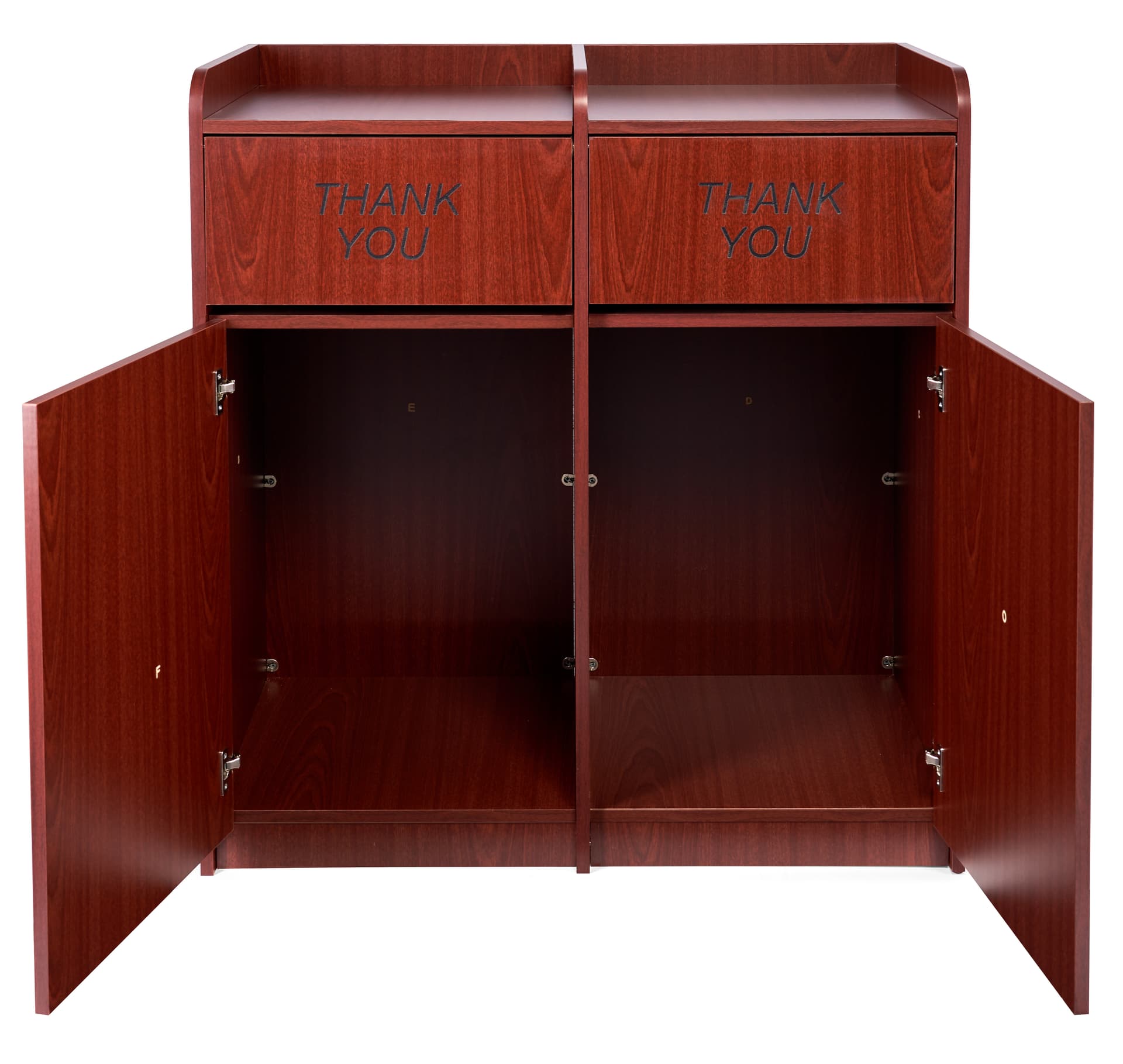 Waste cabinet with double-sided swinging doors 