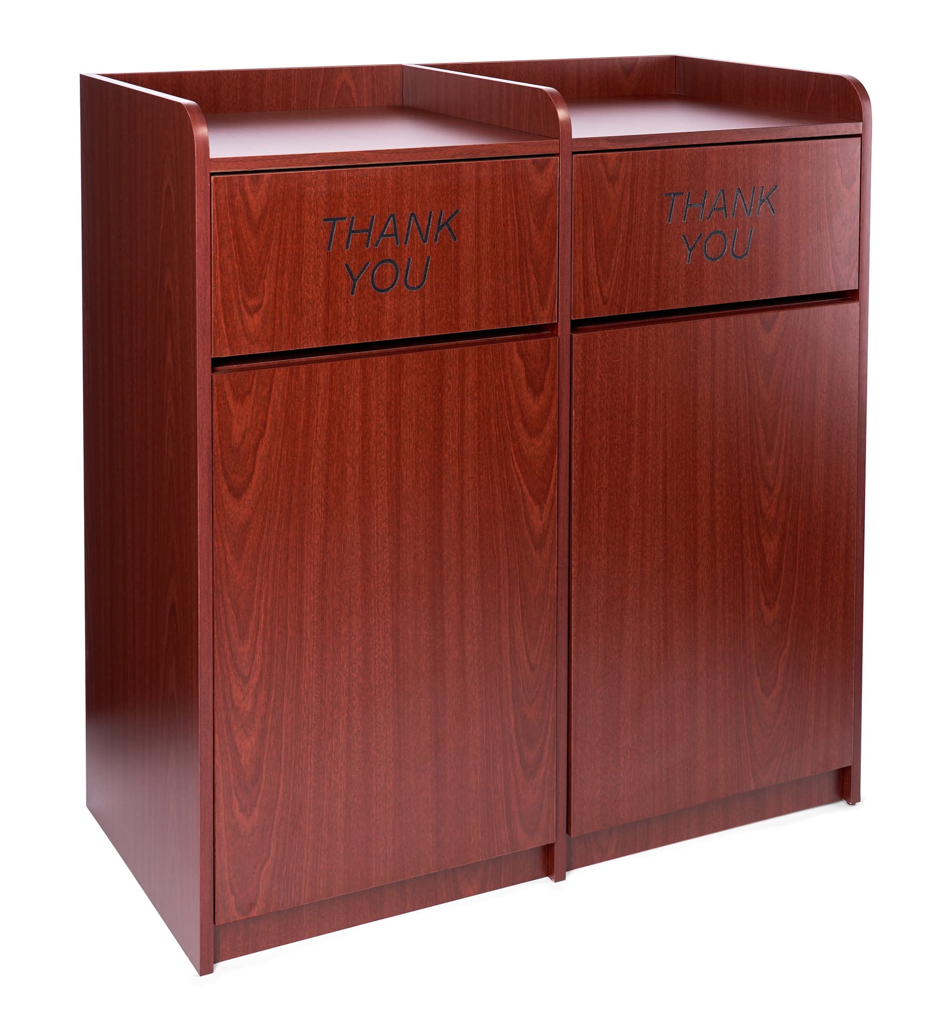 Waste cabinet with double-sided engraved Thank You Messages 