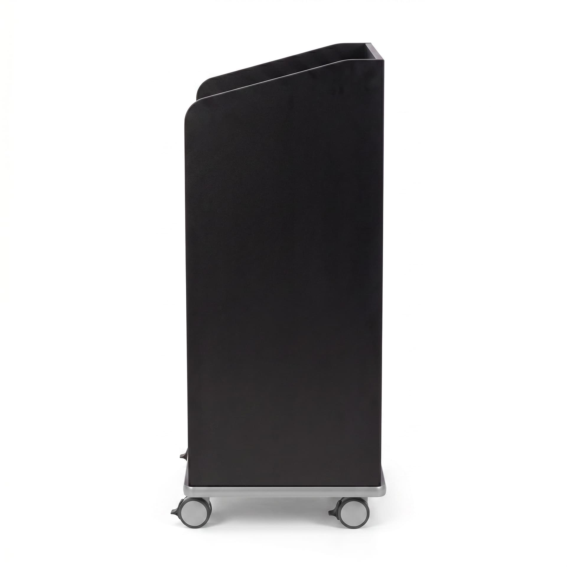 Modern Floor Lectern on Wheels has angled sides to keep work area saef