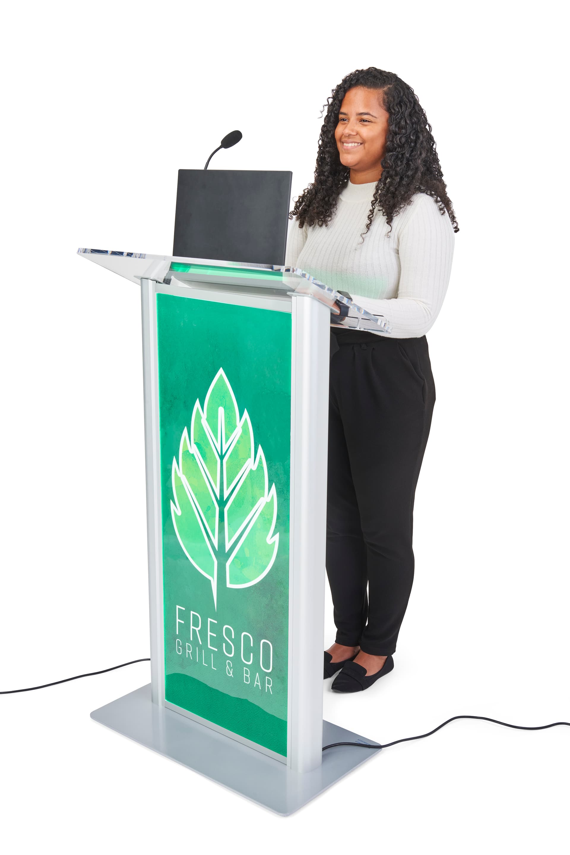 Custom LED clear acrylic lectern with angled top platform