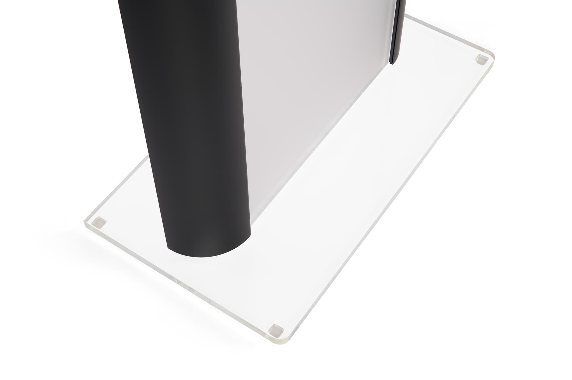 Acrylic and black with  26.75"w x 14.75"d base