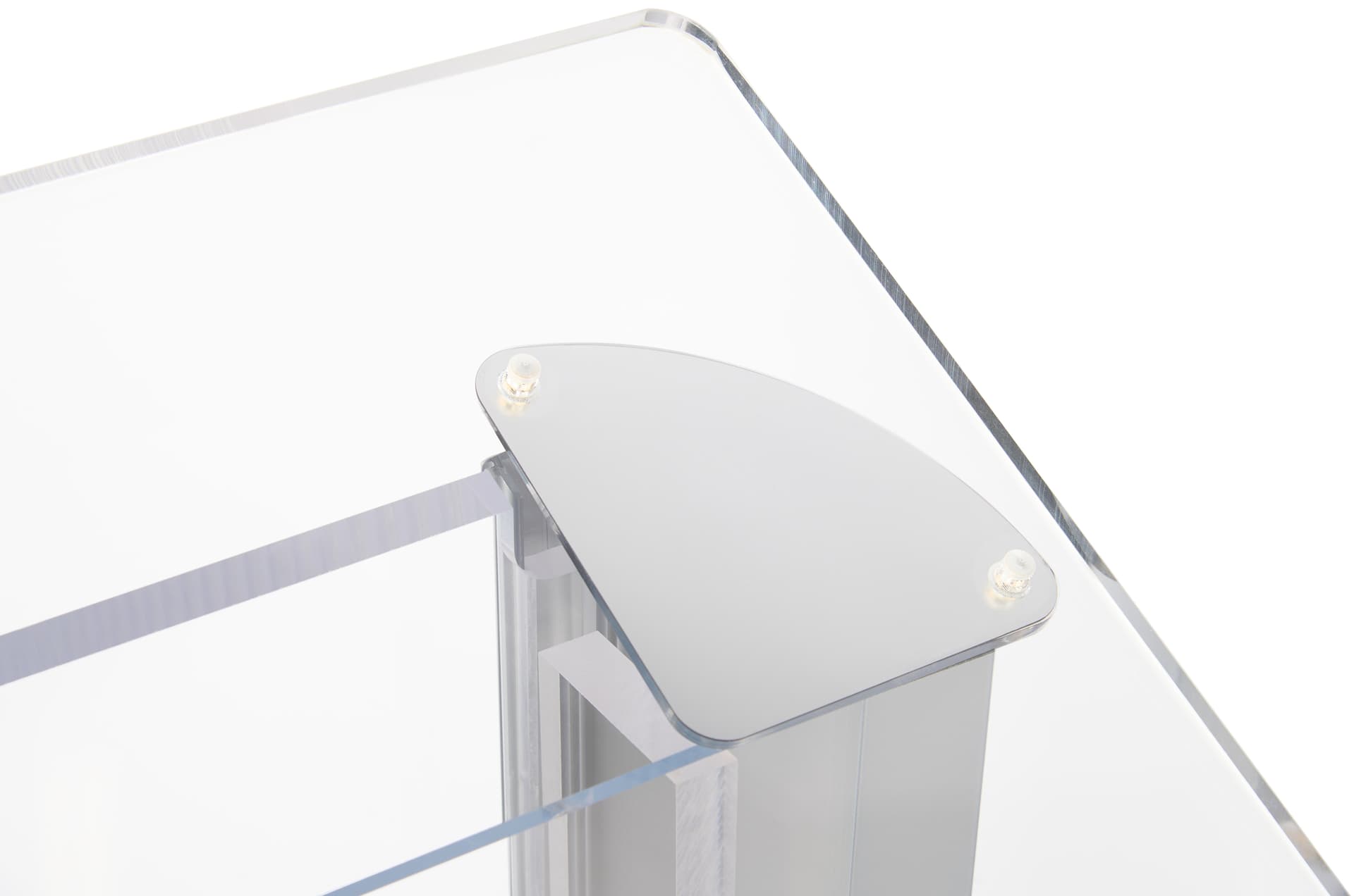 Custom graphic plexiglass podium with spacious surface