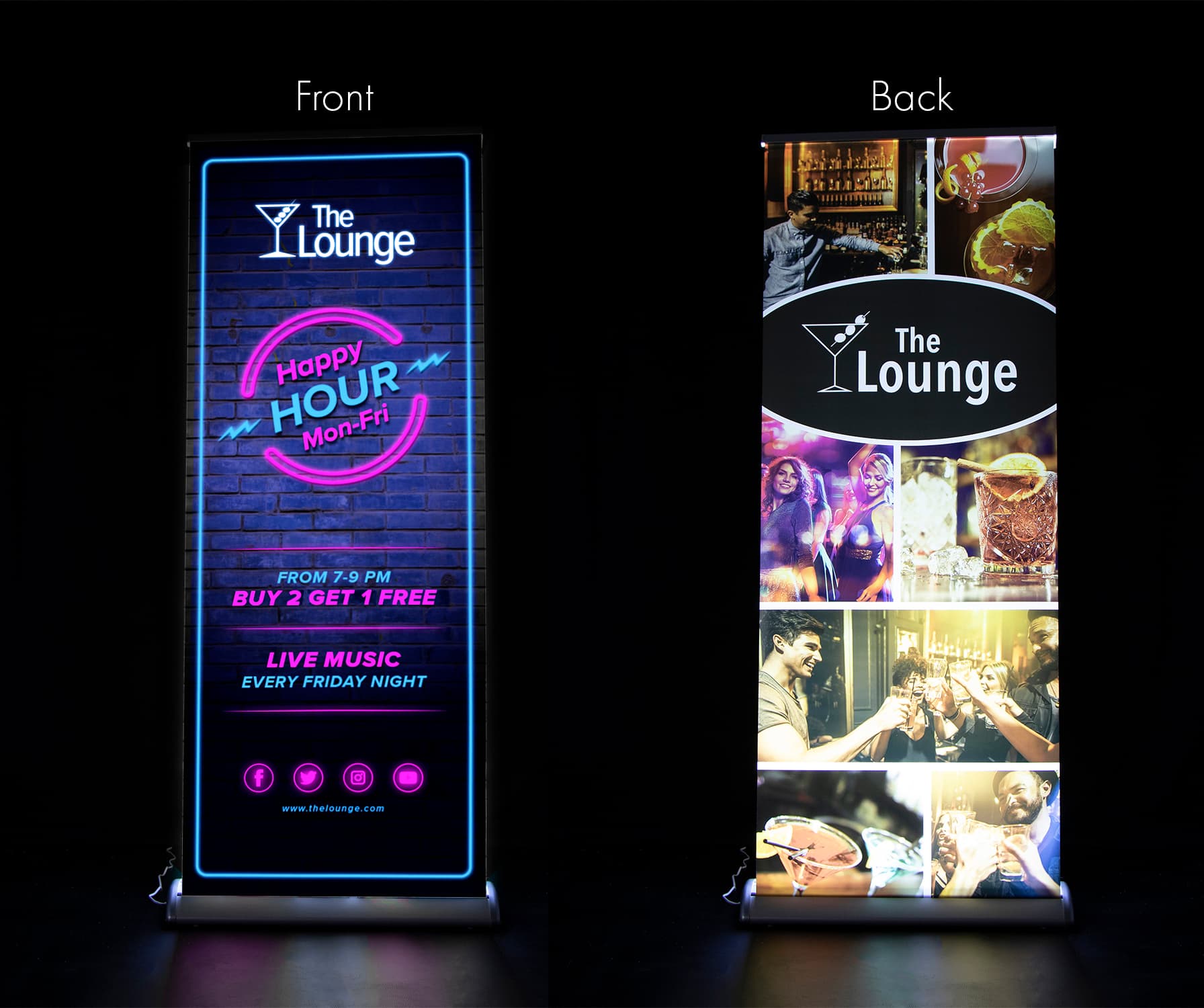 Backlit banner stand with personalized full-color artwork