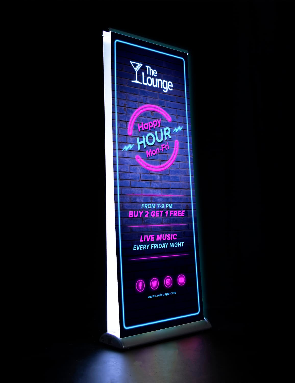 Backlit banner stand with two 29 x 78 custom printed panels