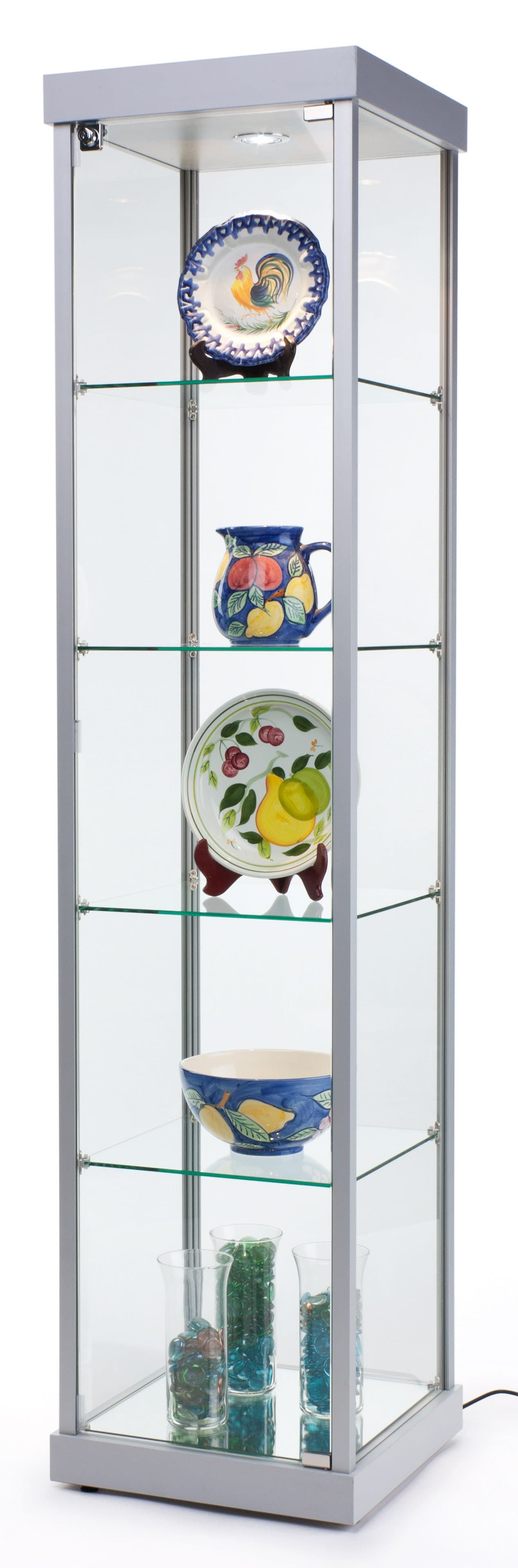Illuminated Tower Display Cabinet, Silver