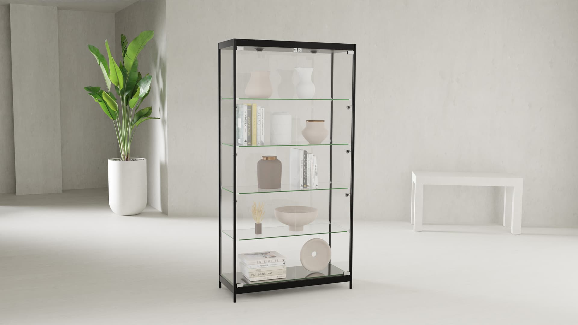 LED trophy cabinet with LED top and side lights