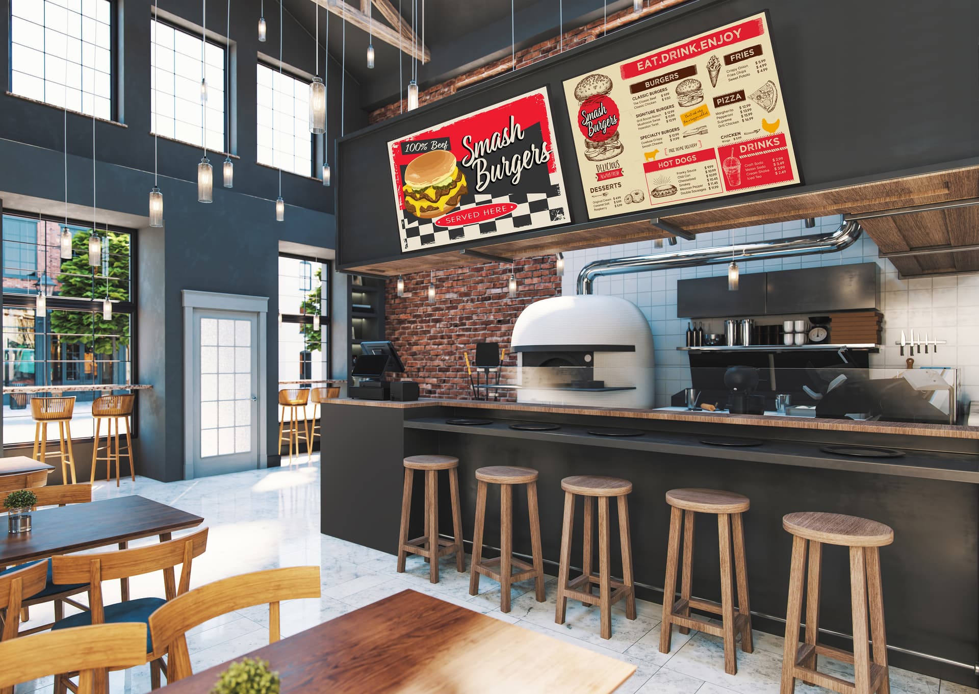 Digital advertising screen being used as a digital menu board 