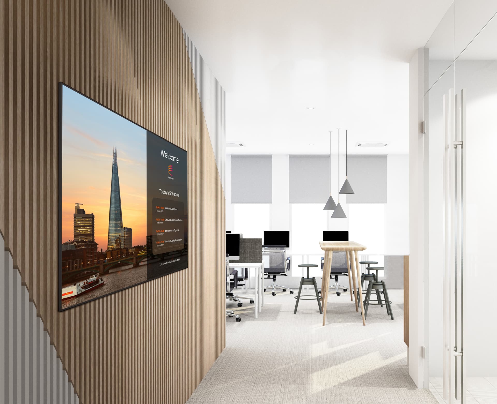 Digital advertising screen in an office setting