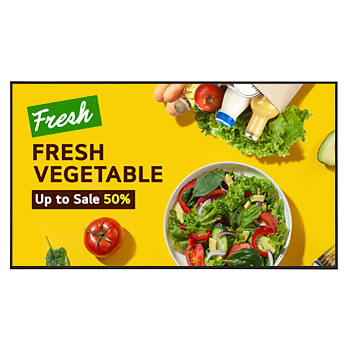 Digital advertising screen showcasing a graphic of a grocery store sale