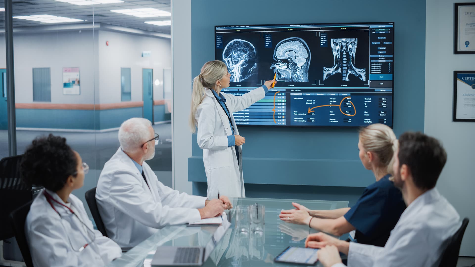 Smart interactive whiteboard being showcased in a hospital setting