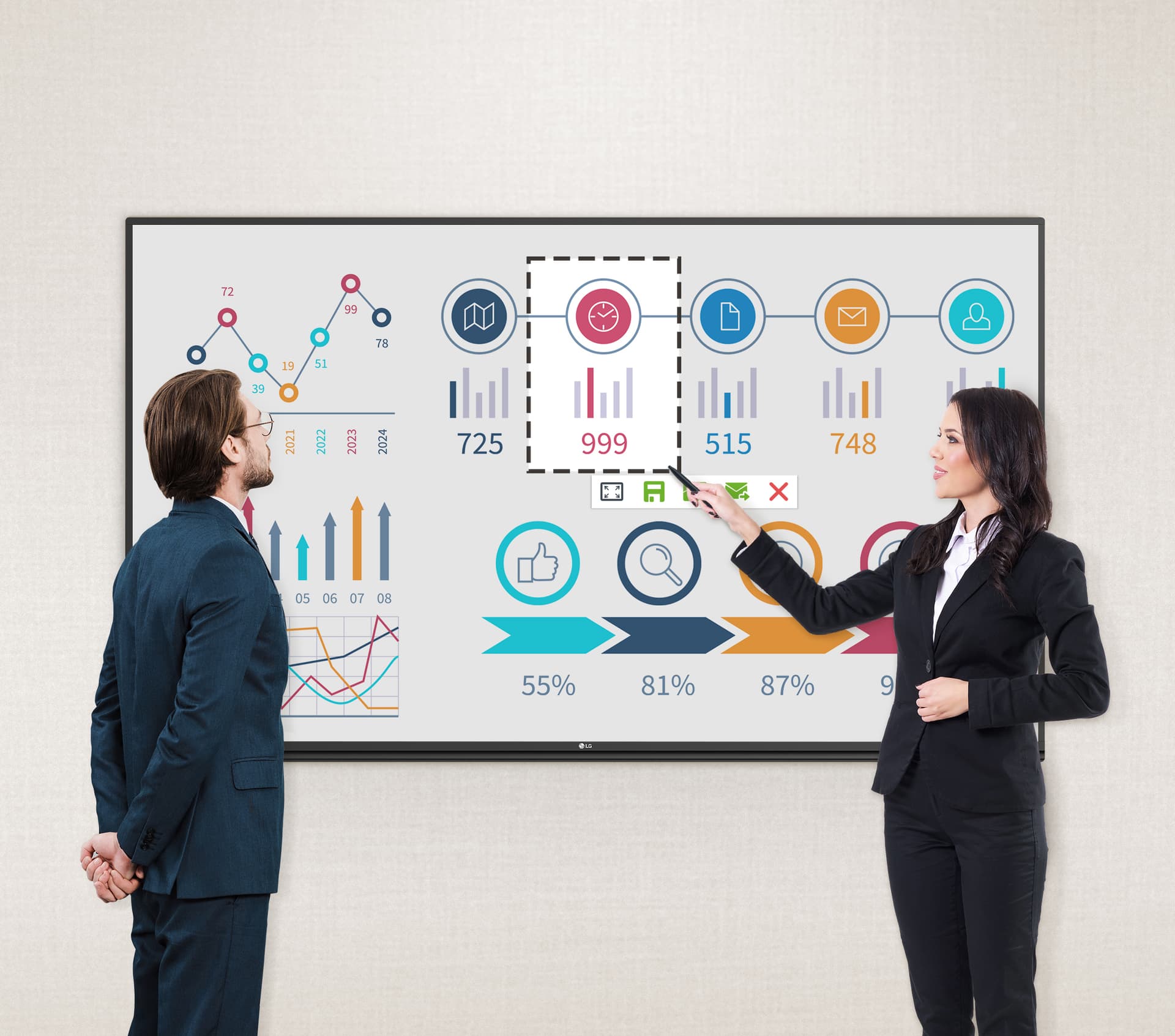 Smart interactive whiteboard used in a corporate work setting