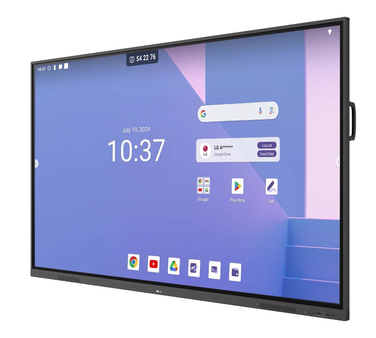 Smart interactive whiteboard showcasing the home screen of the LG CreateBoard