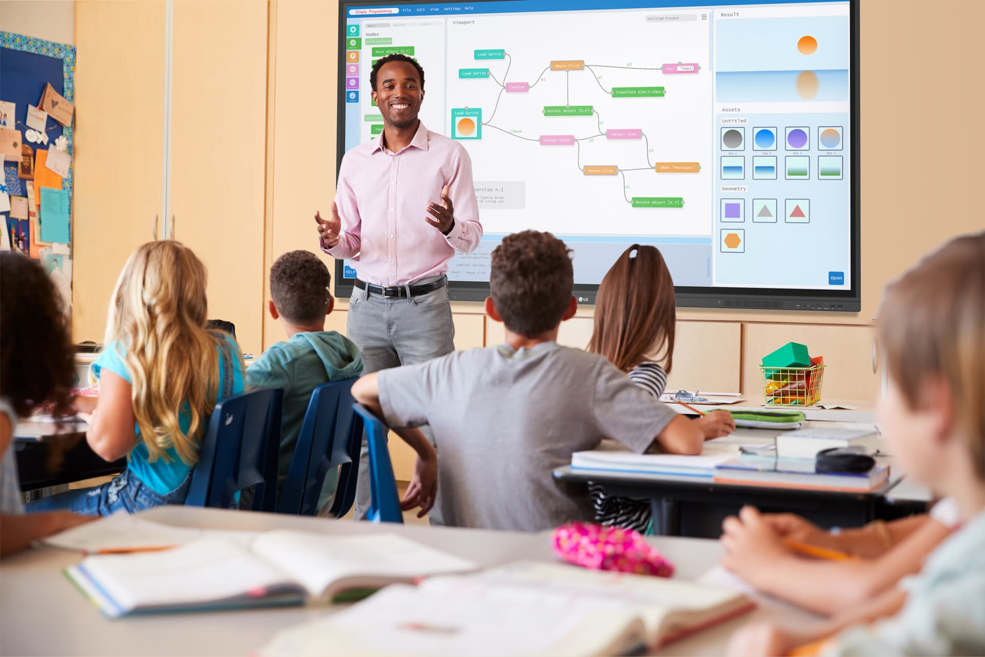 Smart interactive whiteboard being used in a classroom lecture setting