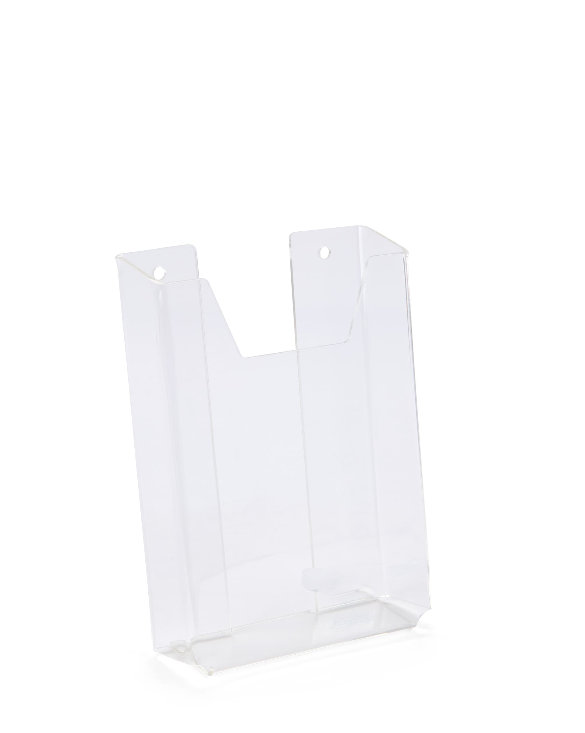 Acrylic brochure holder for wall with pre-drilled holes for mounting