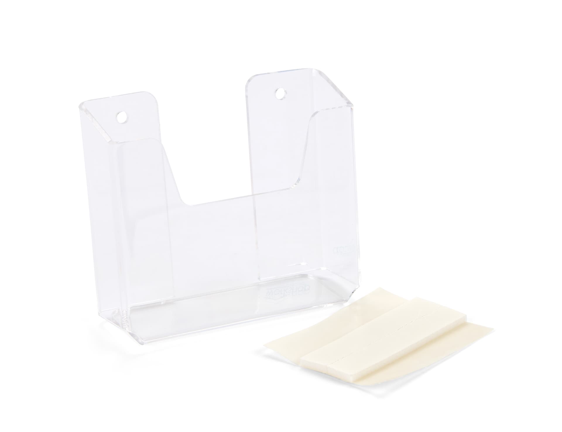 Acrylic wall mount brochure holder with adhesive pads for hassle free mounting