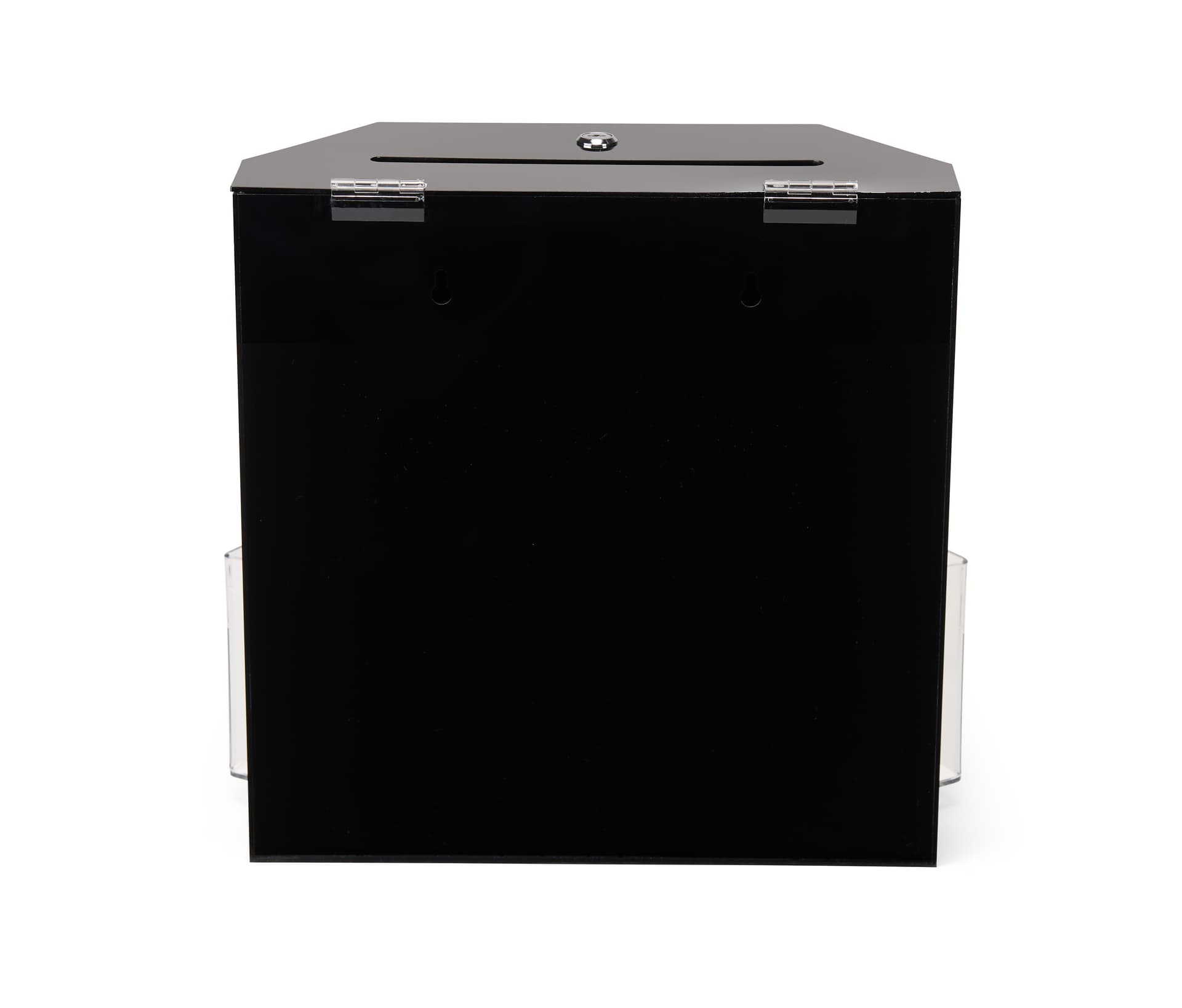Black suggestion box with 2 pockets with clear acrylic hinges
