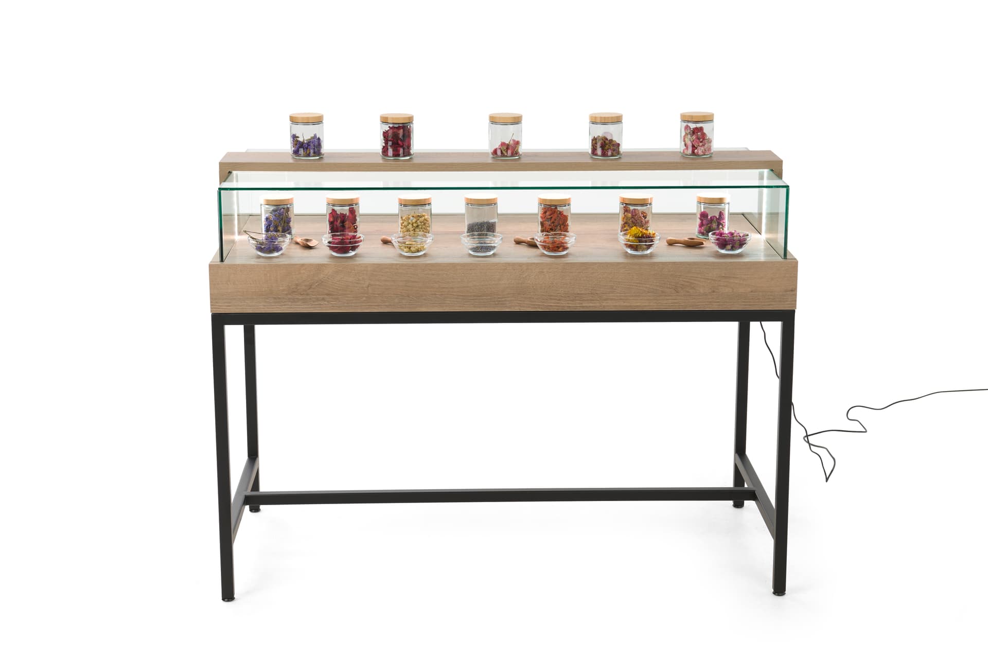 Dispensary display case with low profile