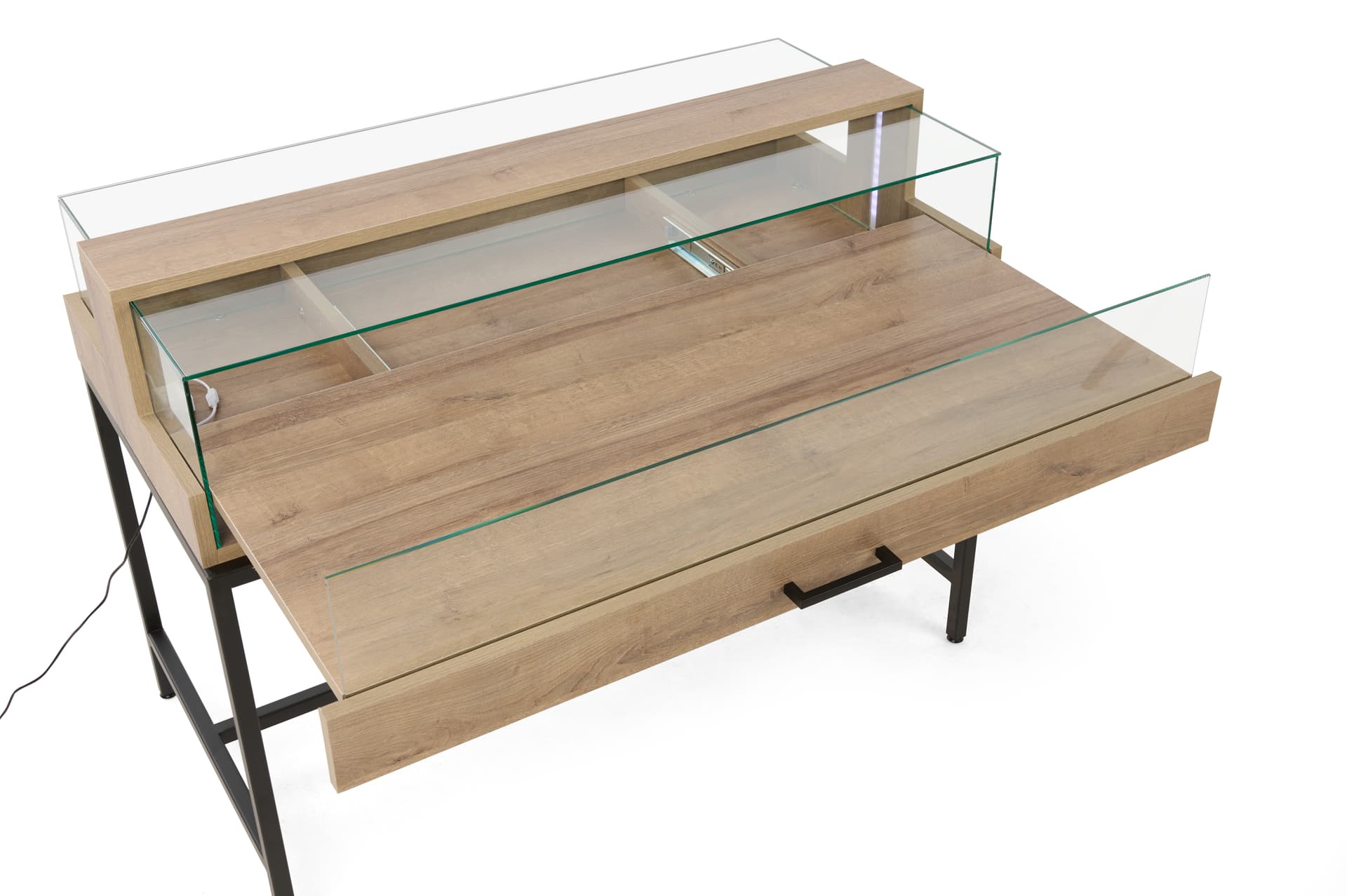 Dispensary display case with pull-out display drawer