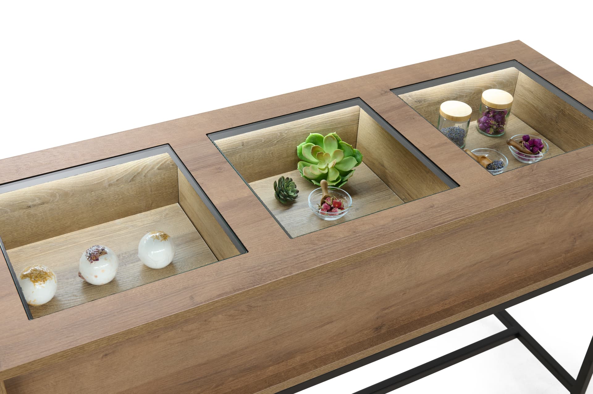 Glass top retail console table with tempered glass tops