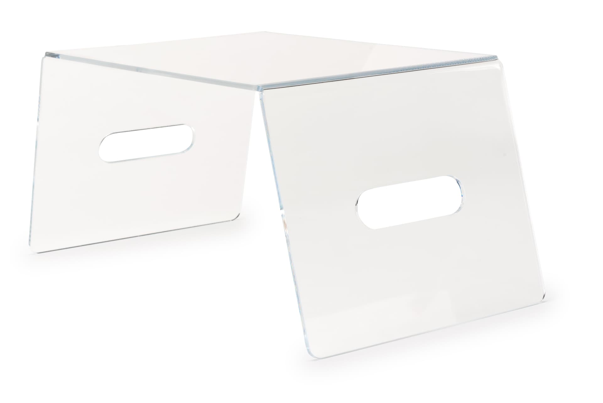 Acrylic laptop riser with handles for moving around the house
