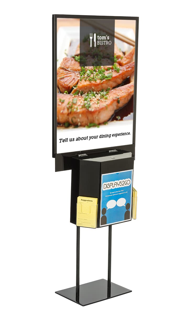 Black Sign Stand with Sweepstakes Box for Floor Display