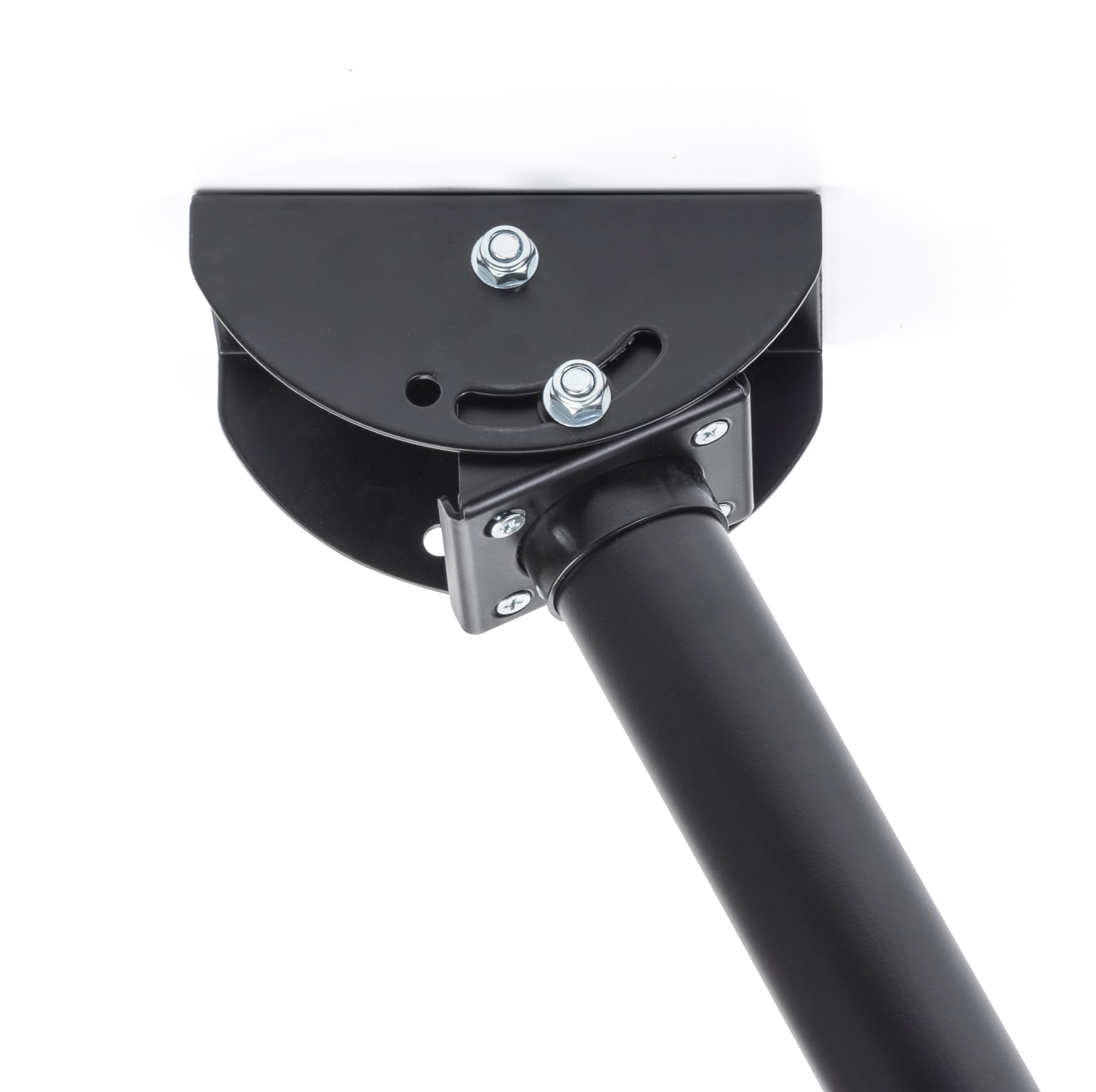 Ceiling TV mount with angle adjustment and secure bolt at top