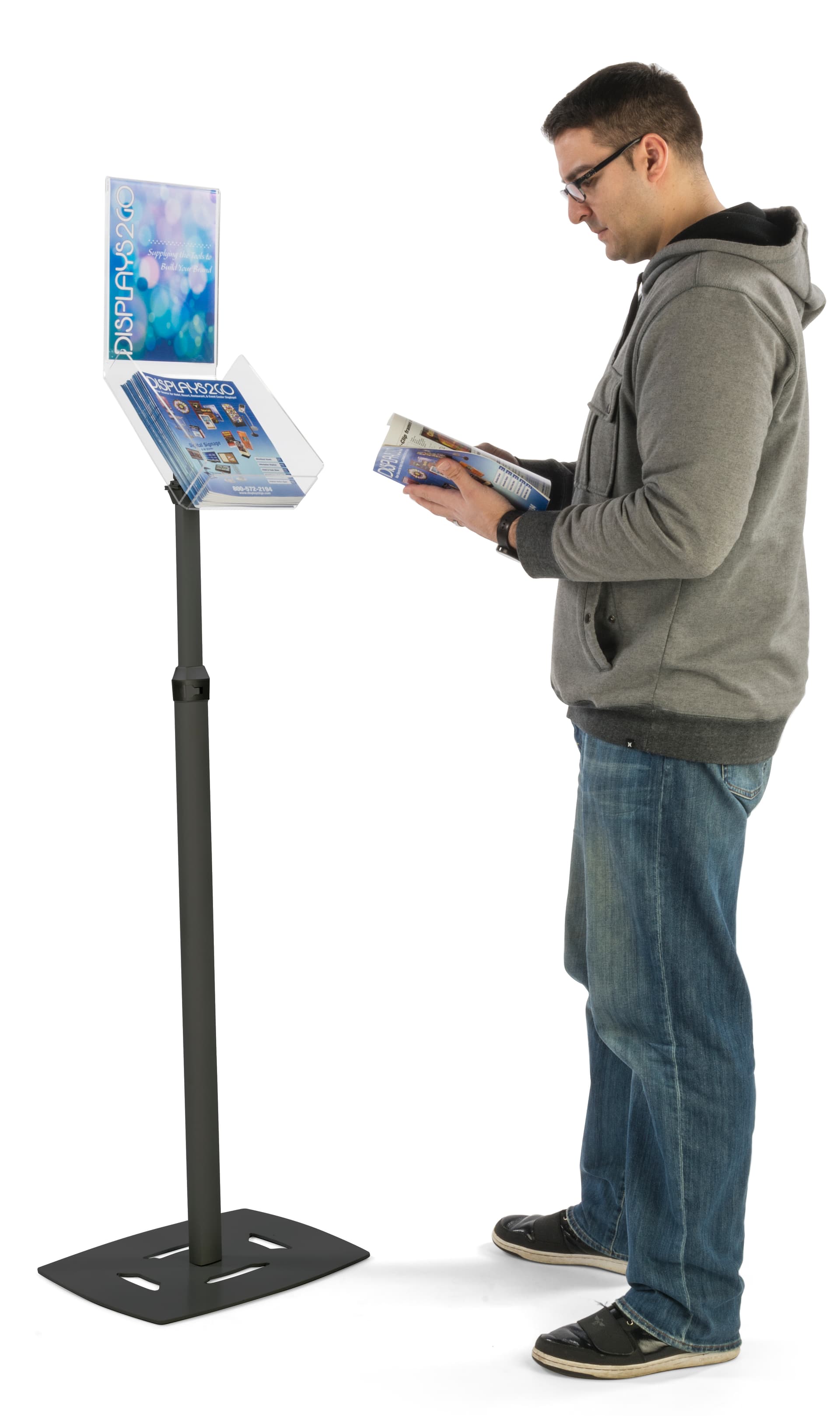 Black Magazine Tray Stand with 8.5" x 11" Header for Signage