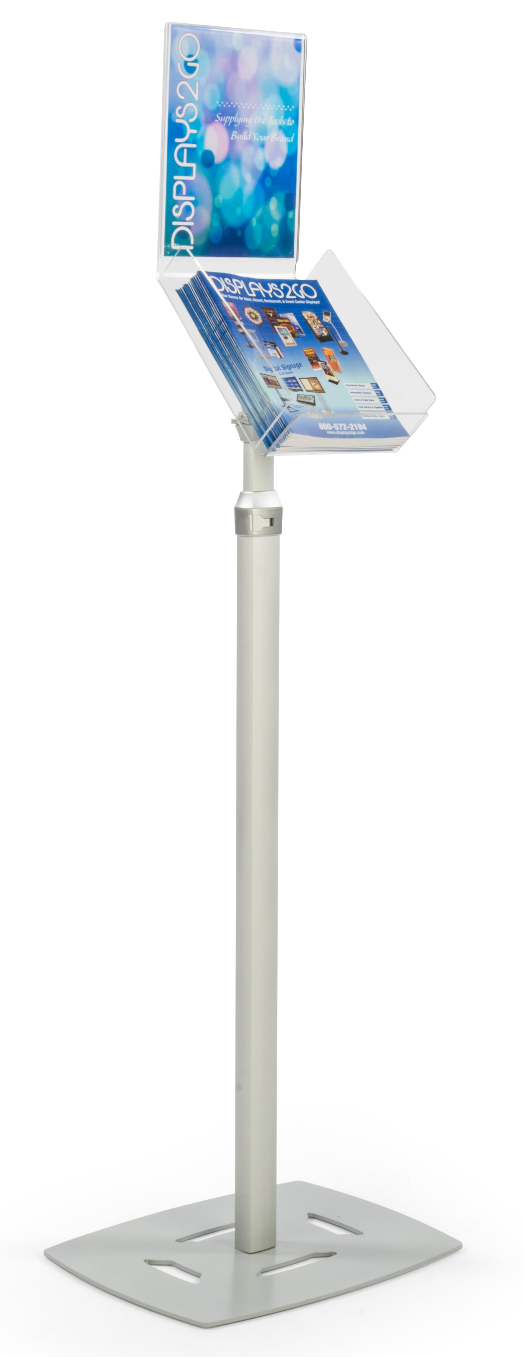 Silver Magazine Tray Stand with Signage