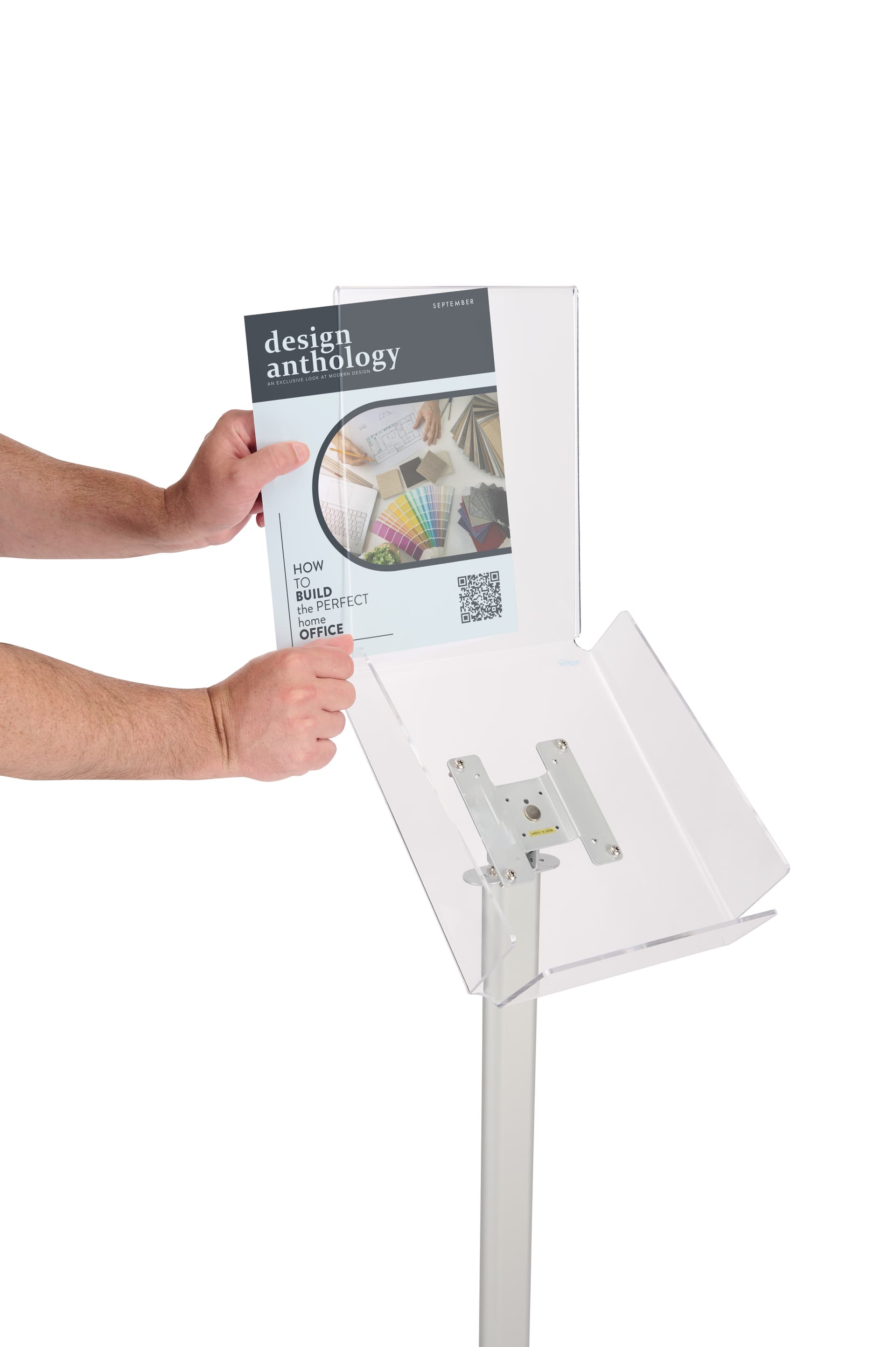 Lobby magazine and sign stand with side insert frame