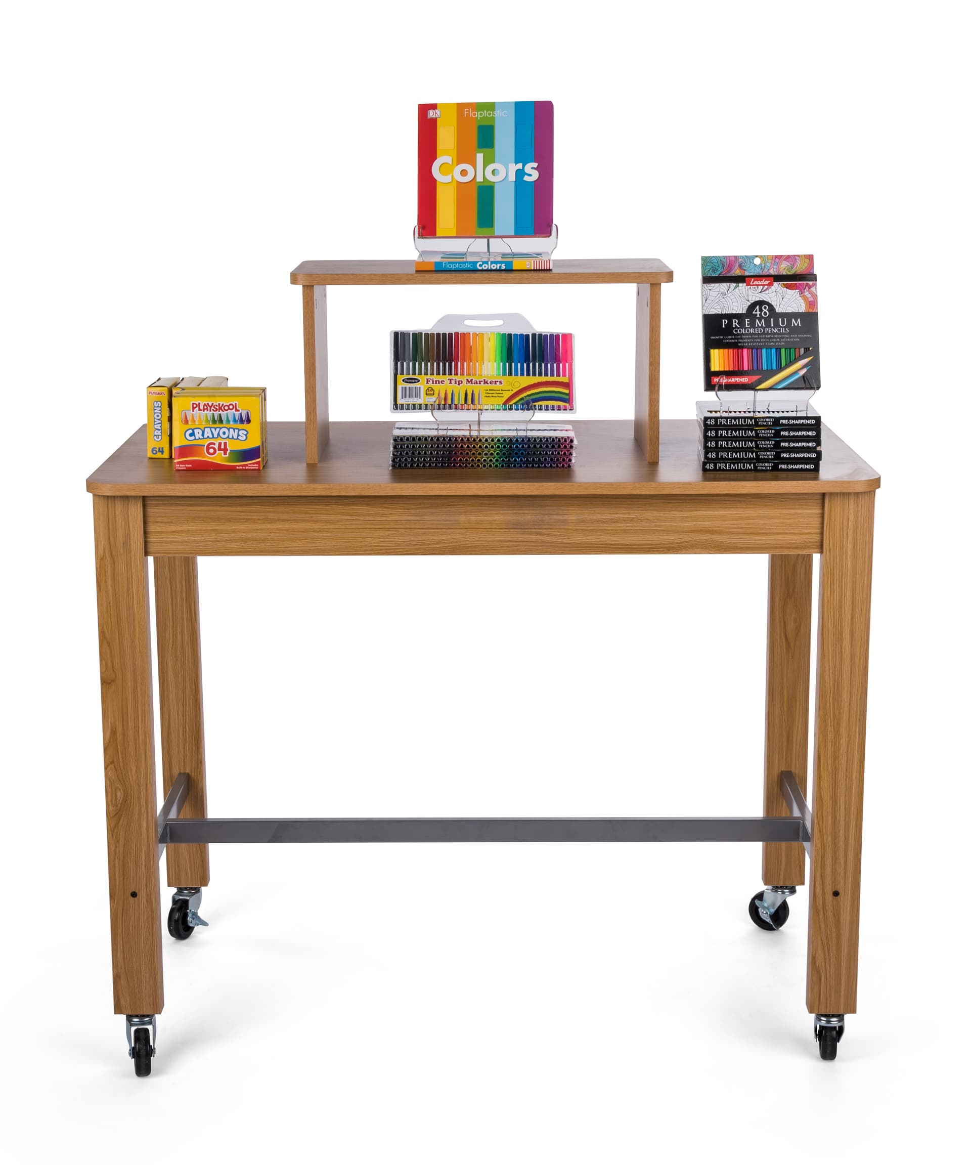 Retail Table Display with Riser | 4 Locking Metal Wheels | Displays2Go