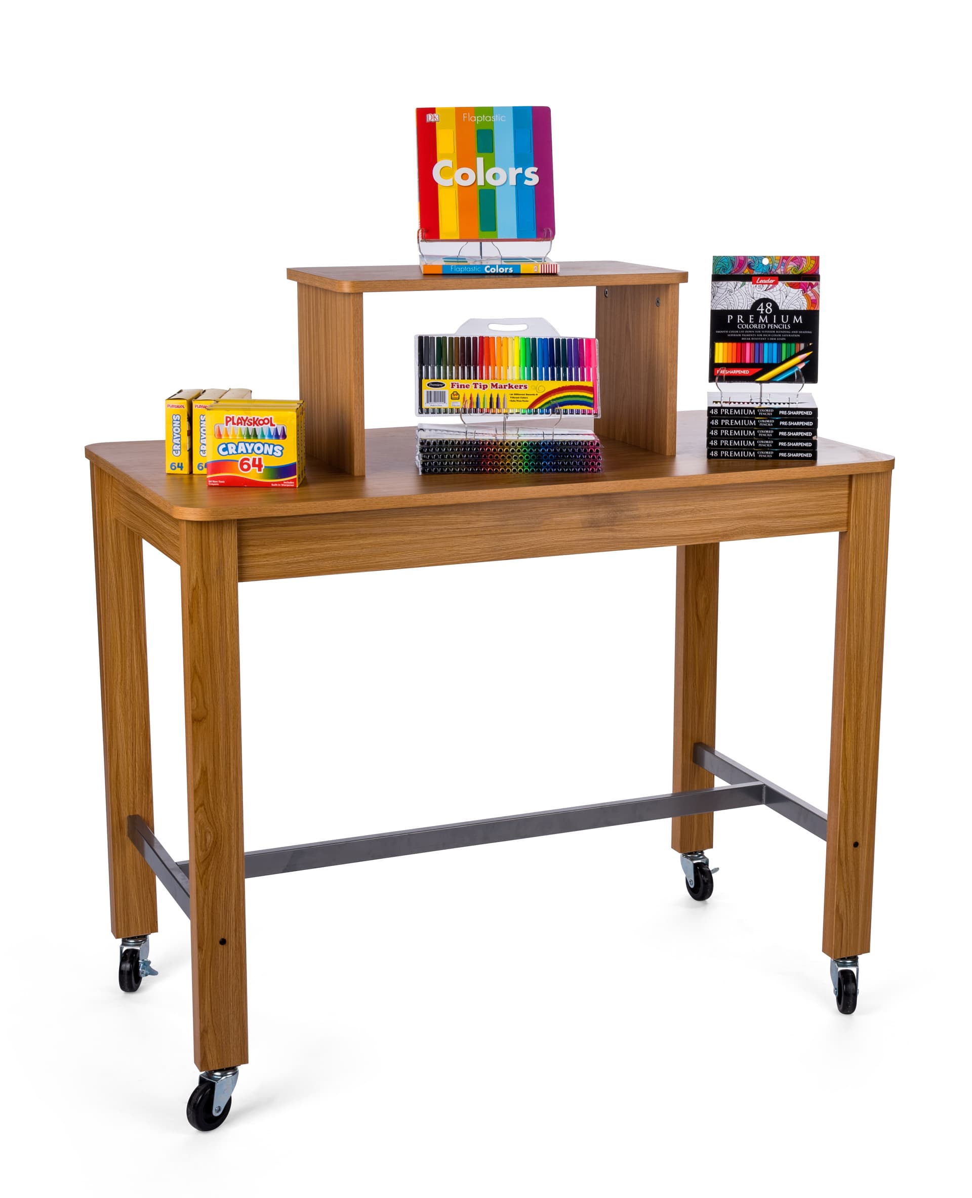 Retail Table Display with Riser | 4 Locking Metal Wheels | Displays2Go