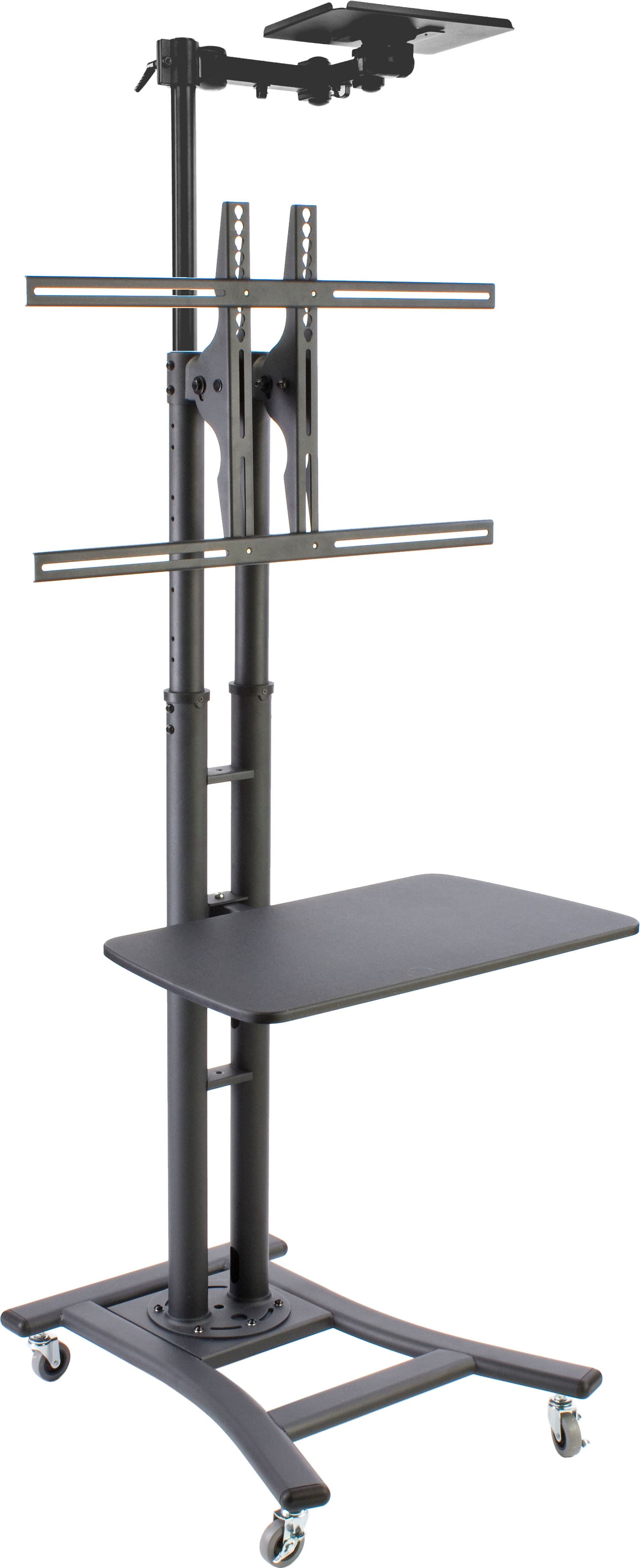 Black Teleconferencing TV Stand with AV Shelf & Camera Tray