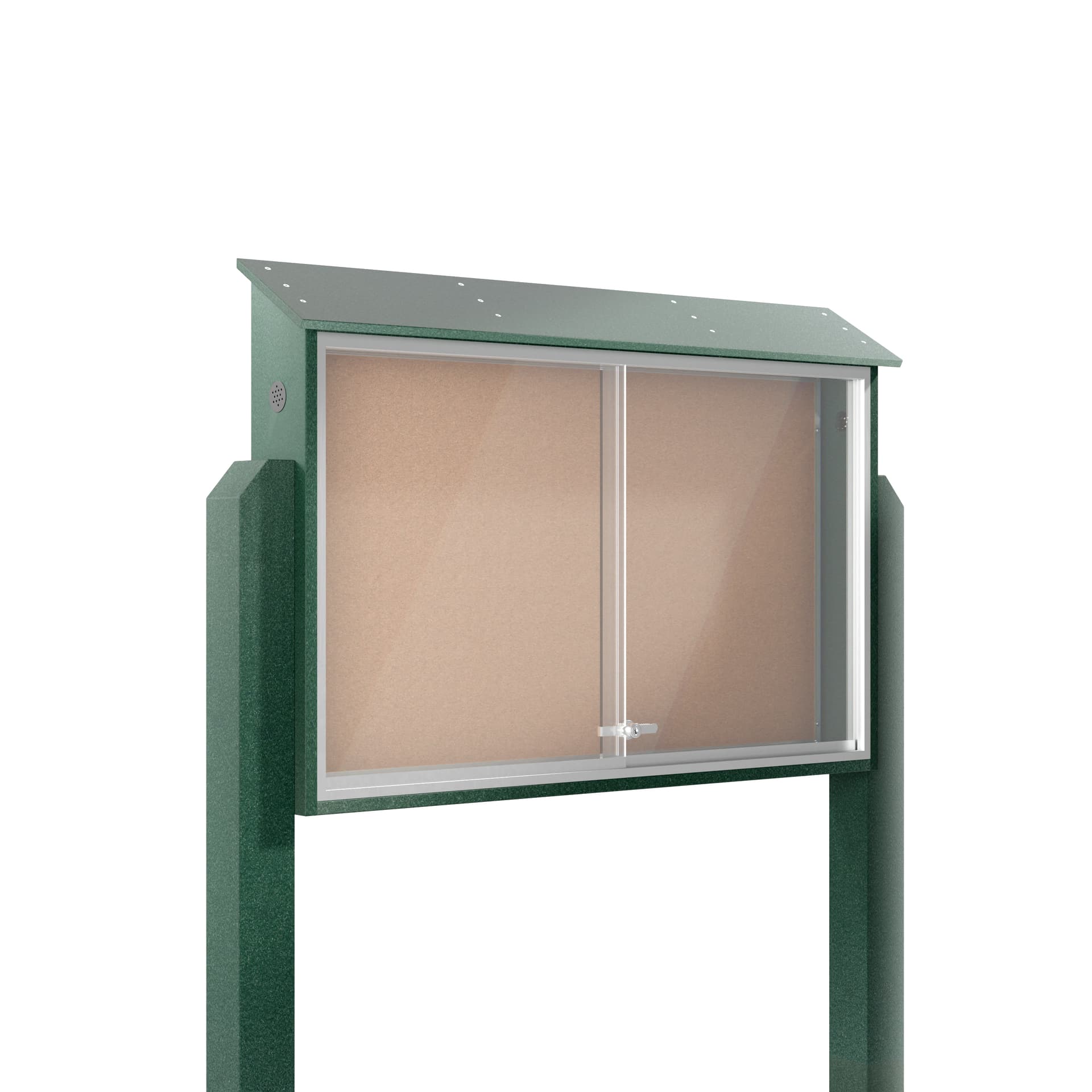 Outdoor bulletin board with posts a display space of 45 inches by 36 inches