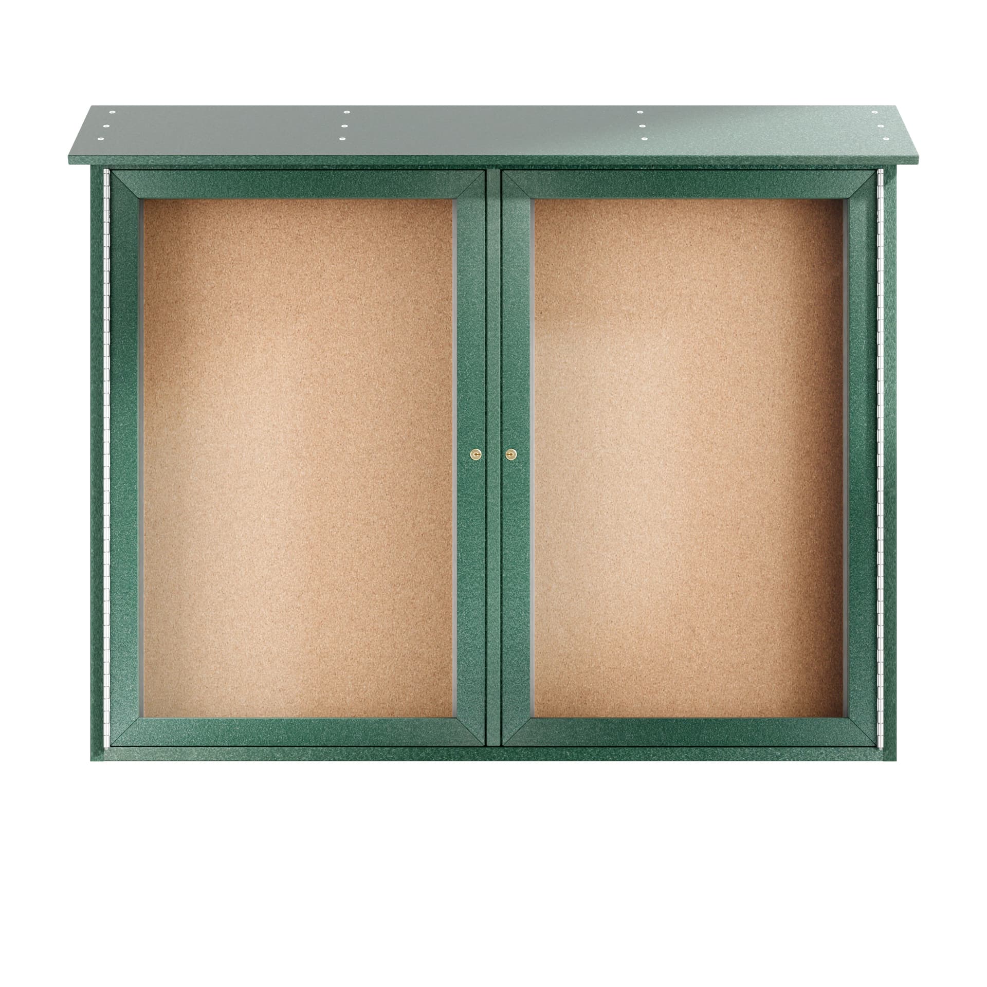 Outdoor enclosed bulletin board showcasing the unit unpropped with no graphics