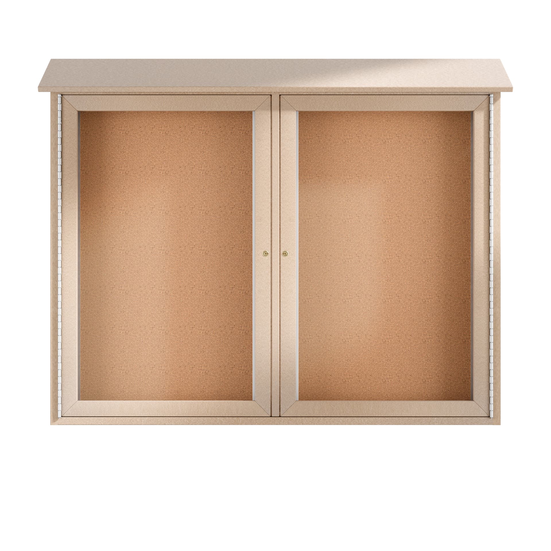 Outdoor enclosed bulletin board showcasing the cabinets empty