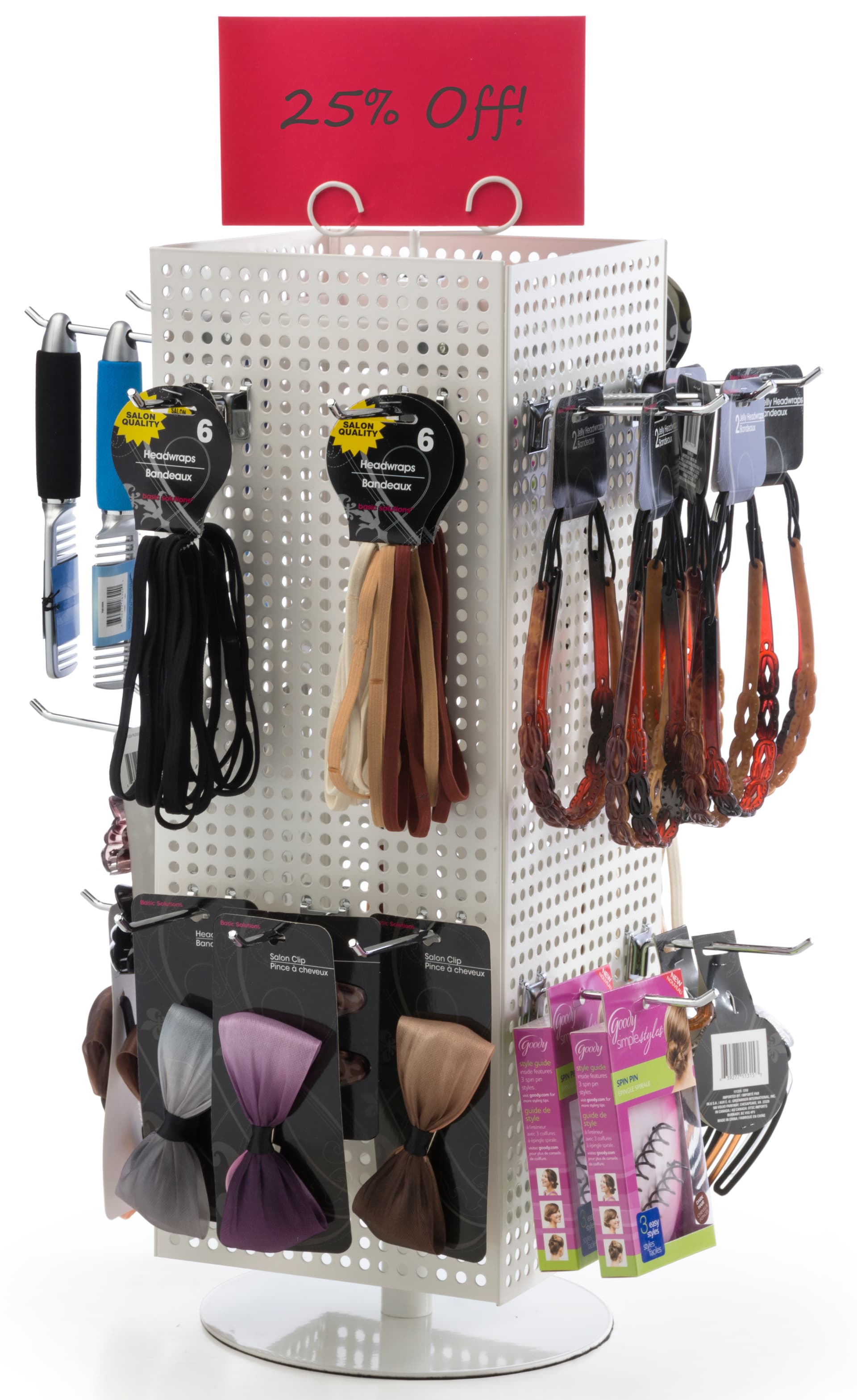 Counter Pegboard Display with Chrome Hooks & Round Base