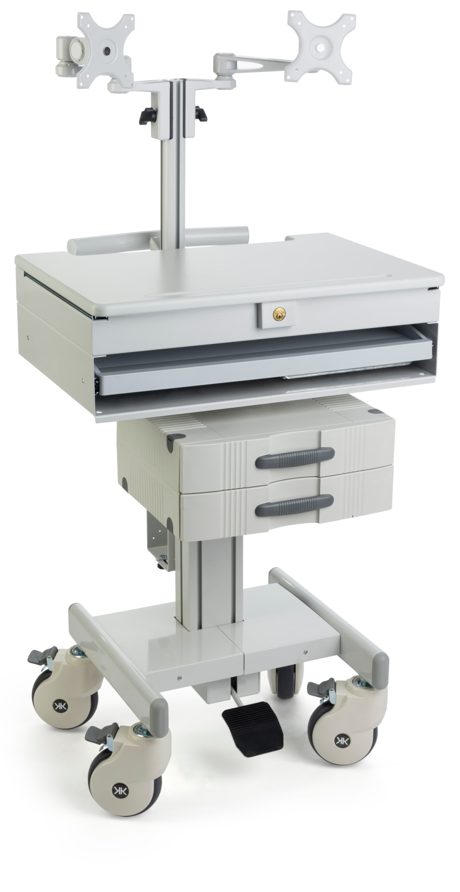 Medical Computer Trolley, Supports 2 Monitors
