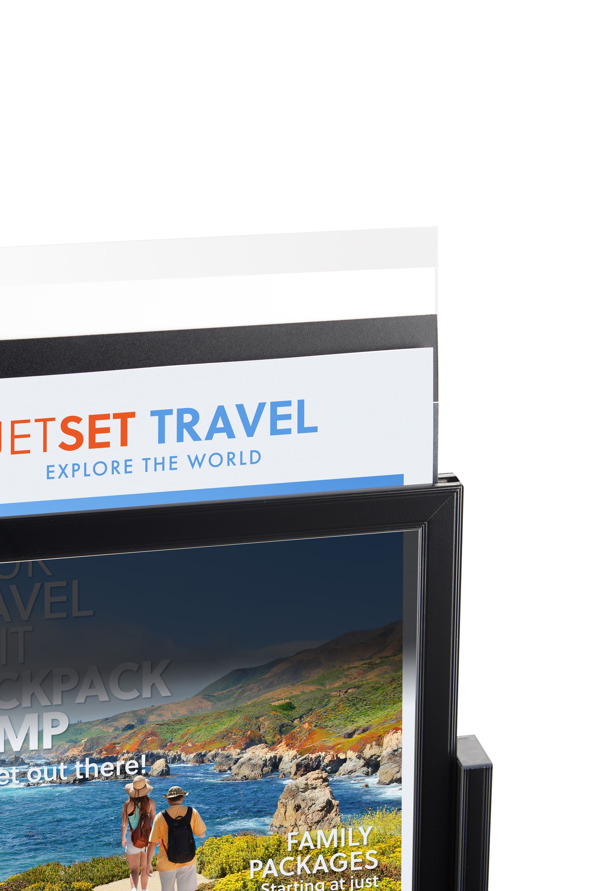 Poster stand with top loading design