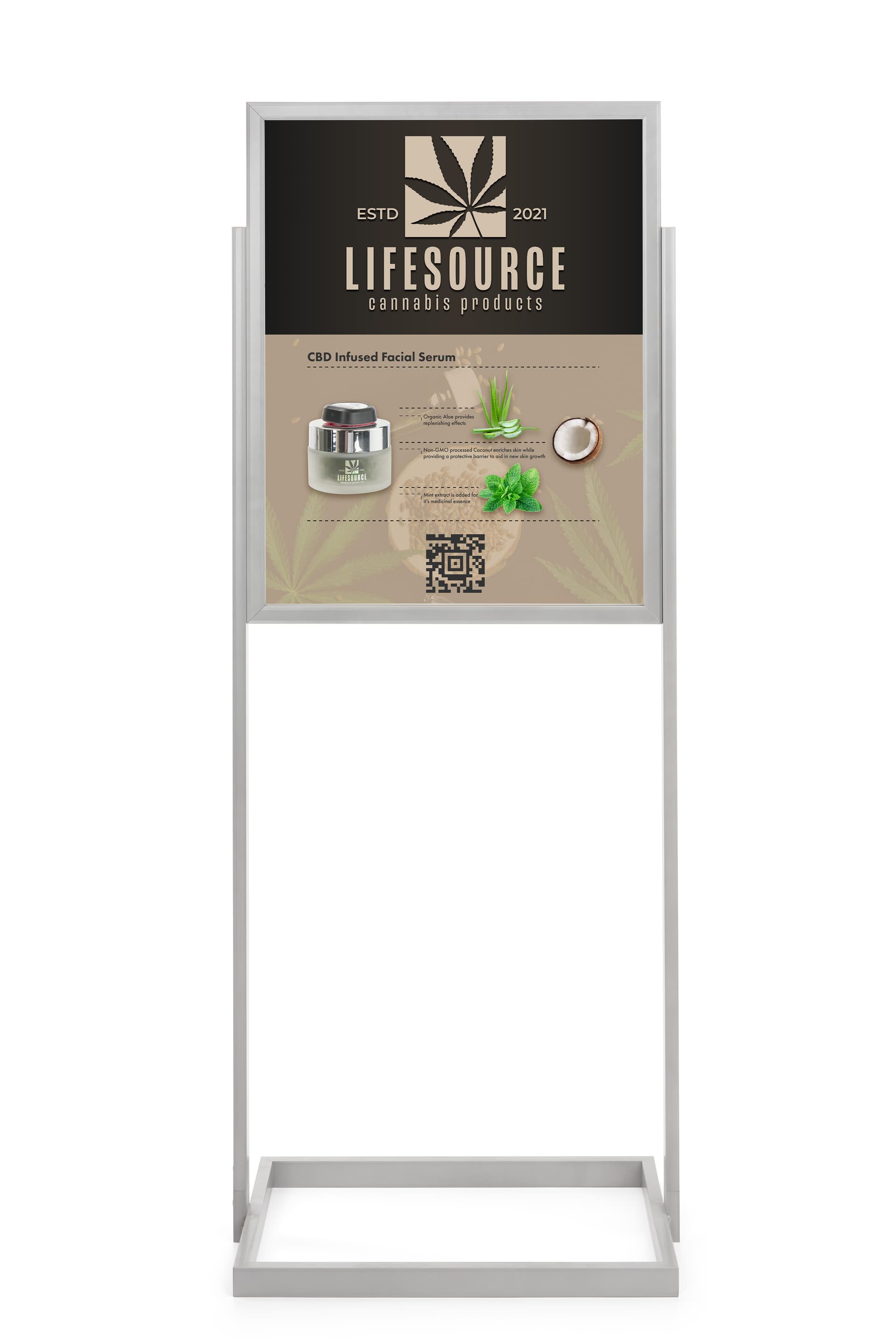 Sign display stands in silver