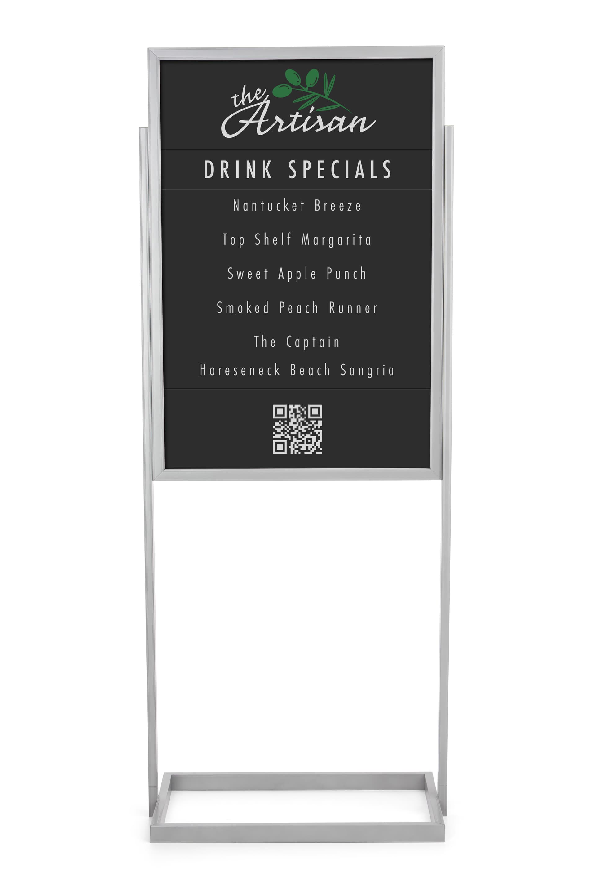 Silver 24" x 36" metal poster stand with stable base
