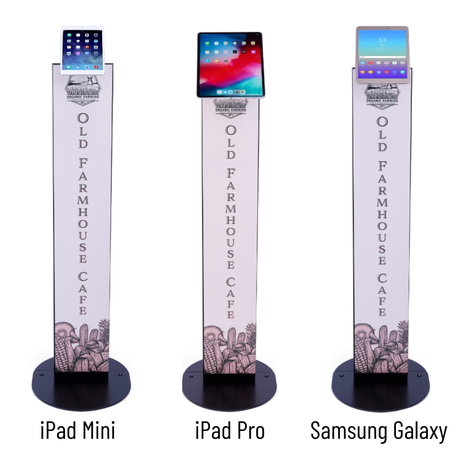 Magnetic tablet kiosk stand can attach to multiple tablets