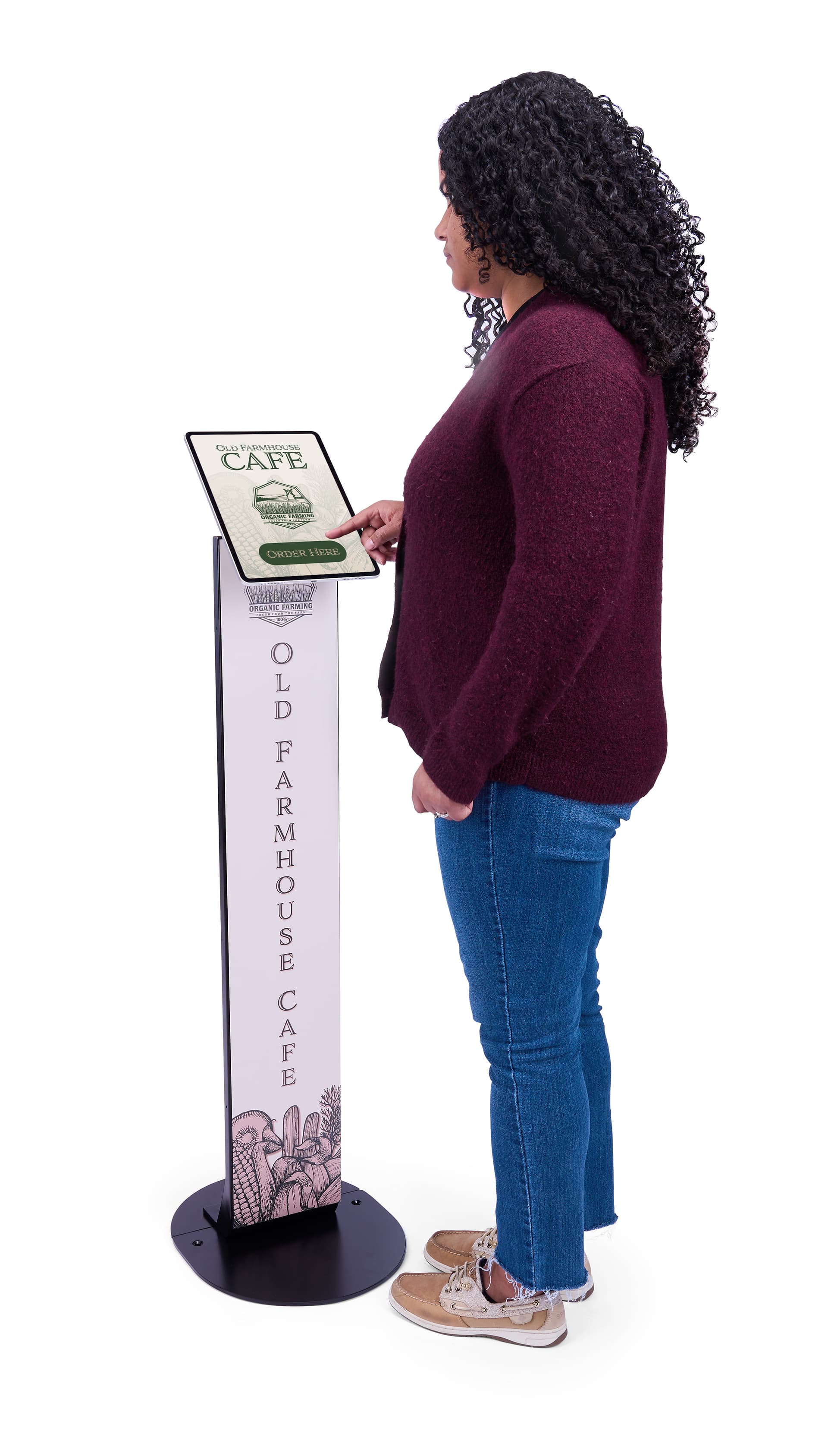 Magnetic tablet kiosk stand with overall width of 13.7 inches 