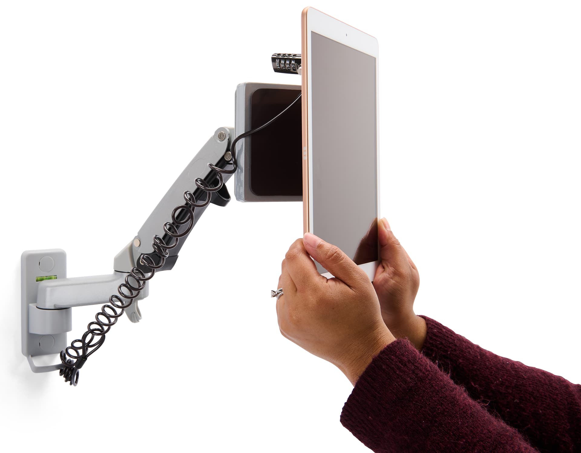 Articulating arm tablet mount with two magnetic pads