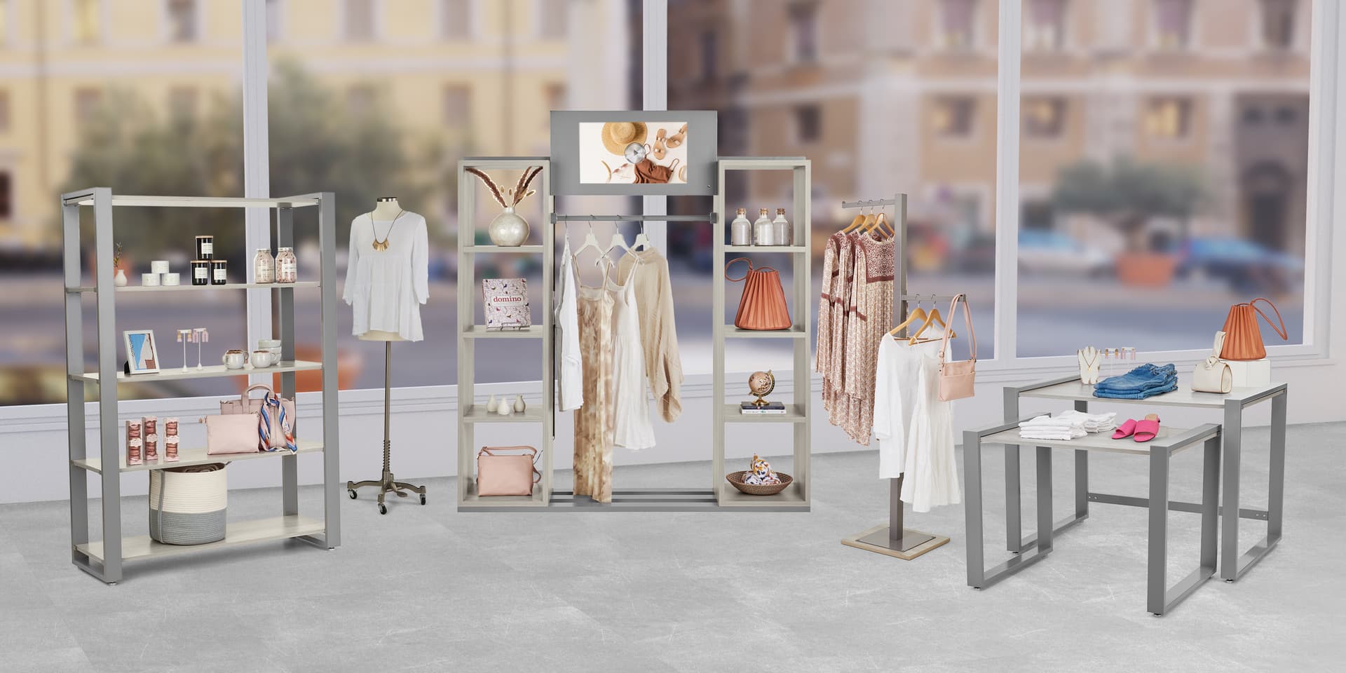 Boutique clothing rack with matching coordinating pieces 